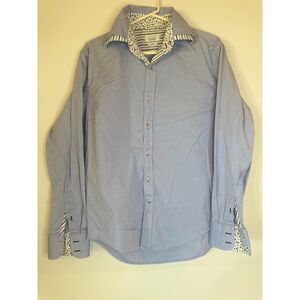 Zara Man Slim Fit Dress Shirt XL Blue Cotton Contrast Cuffs & Collar